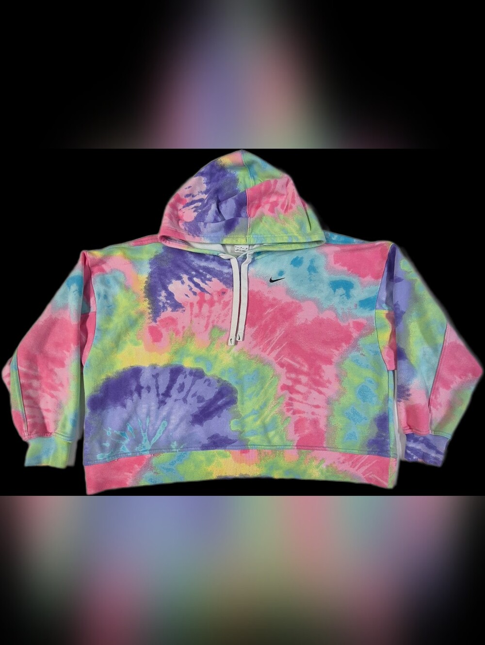 Nike Sportswear Women's Tie Dye Cropped Fleece Hoodie Pastel Multi-Color Size XL